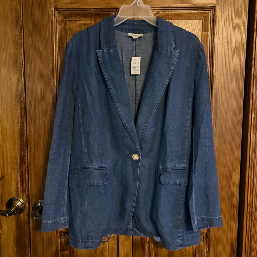 LOFT Blue Denim Single-Button Blazer